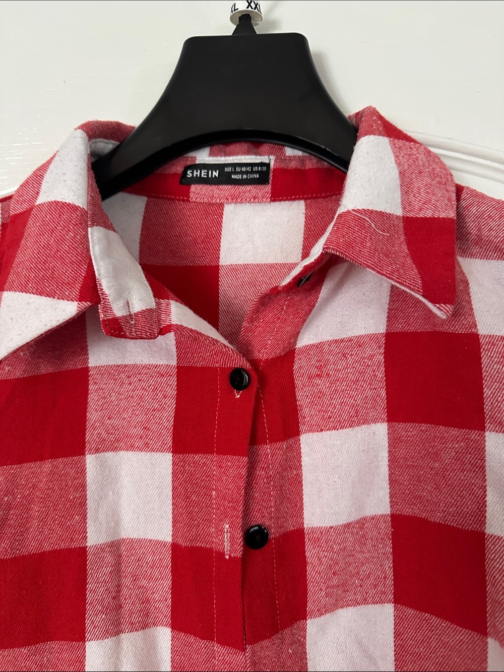 SHEIN Red and White Checked Button-Down Shirt - Picture 3 of 3